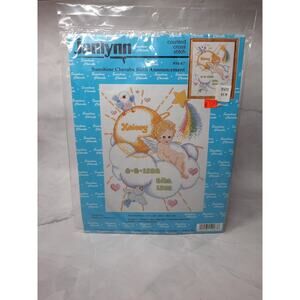 Vtg Janlynn Counted Cross Stitch Kit Sunshine Cherubs Birth Announcement 12x15